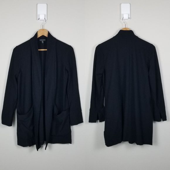 Eileen Fisher Black Viscose Blend Ponte Jersey Minimalist Longline Cardigan Sz M - Picture 8 of 14